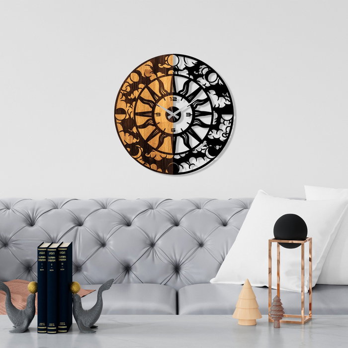 Wallity Reloj de Pared Decorativo de Madera Nogal y Negro 56 cm